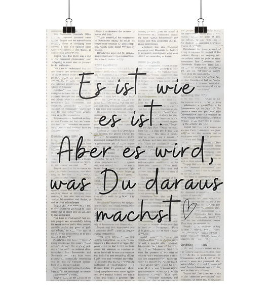 Poster "Es ist wie es ist. Aber es wird, was Du daraus machst" Poster zur Motivation Wohnzimmer, Küche, Schlafzimmer, Schöner Spruch Poster - Poster Din A2 (hoch)